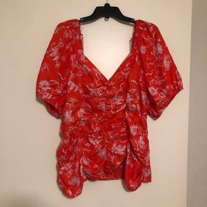 Ava & Viv Short Sleeve Red Top Puff Sleeve 3XL